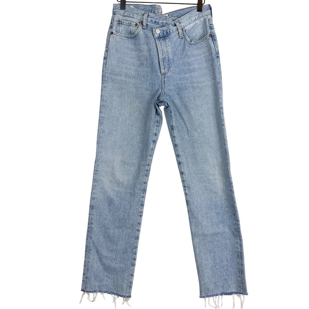 AGOLDE Criss Cross Straight Jeans Cotton 30" Raw‎ Hem Blue Size 27 $268 Excellen